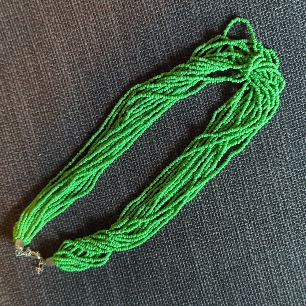 Green Beaded Multi Strand Layer Statement Necklace - image 6